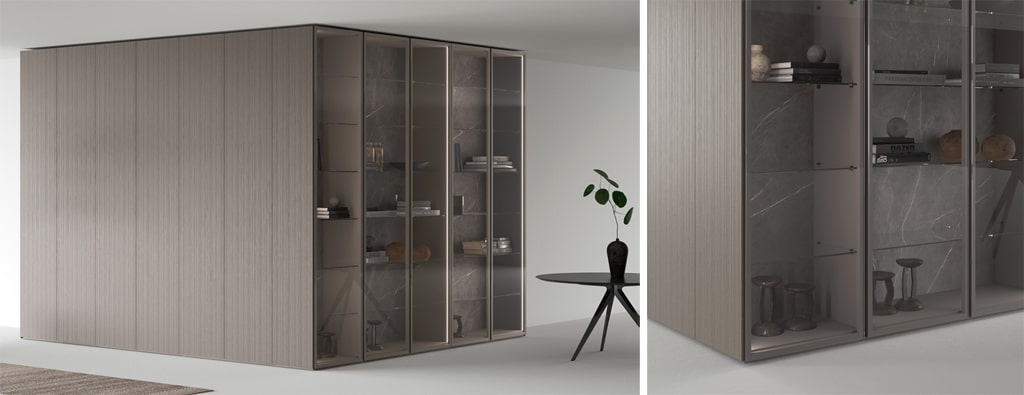 Luxury corner closet with display glass cabinets
