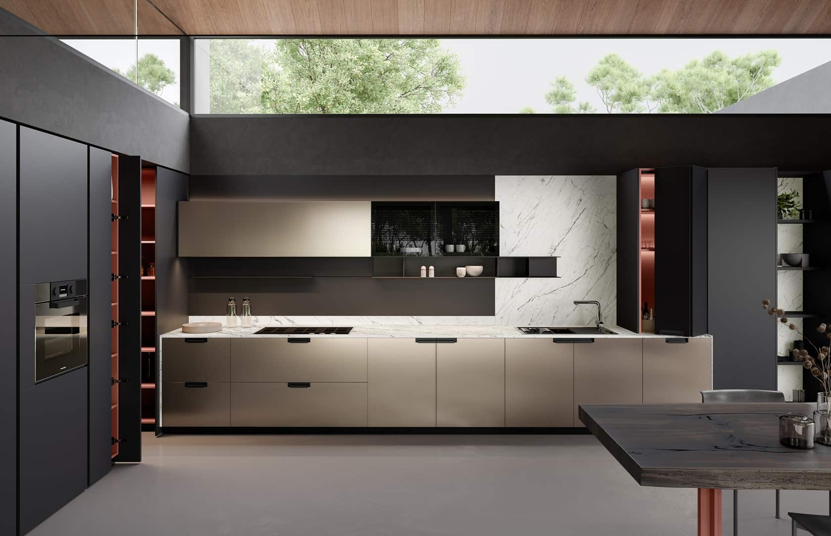 MandiCasa's Kappa luxury Italian kitchen in steel and black matte lacquer